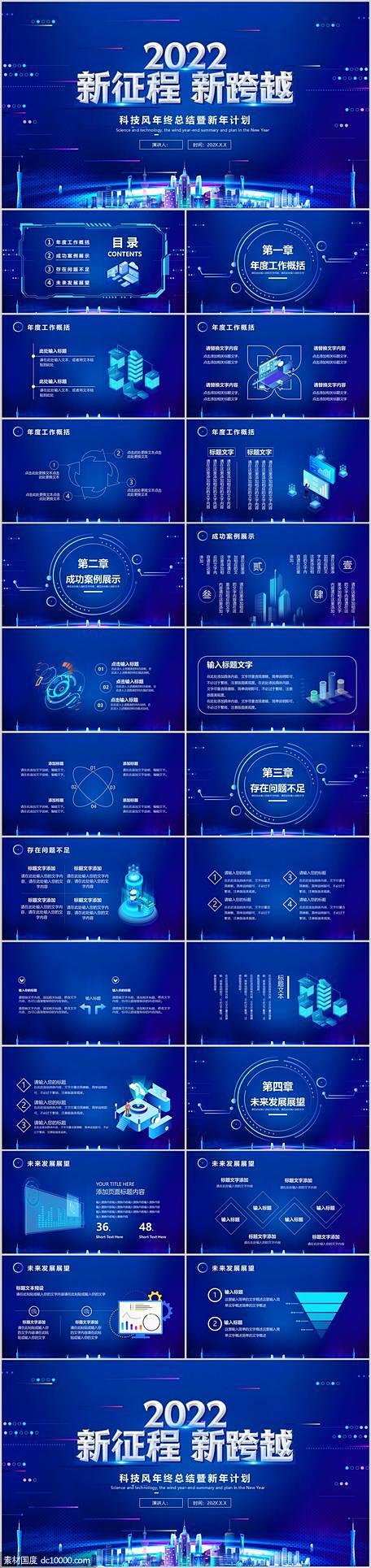 蓝色新征程新跨越科技风年终总结PPT