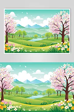 AI数字艺术春季春天风景插画背景图