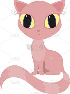 向量粉猫坐大眼睛剥尾巴。