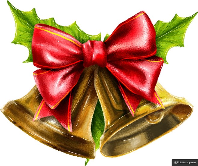 圣诞铃铛 红蝴蝶结 气氛装饰 手绘圣诞节...