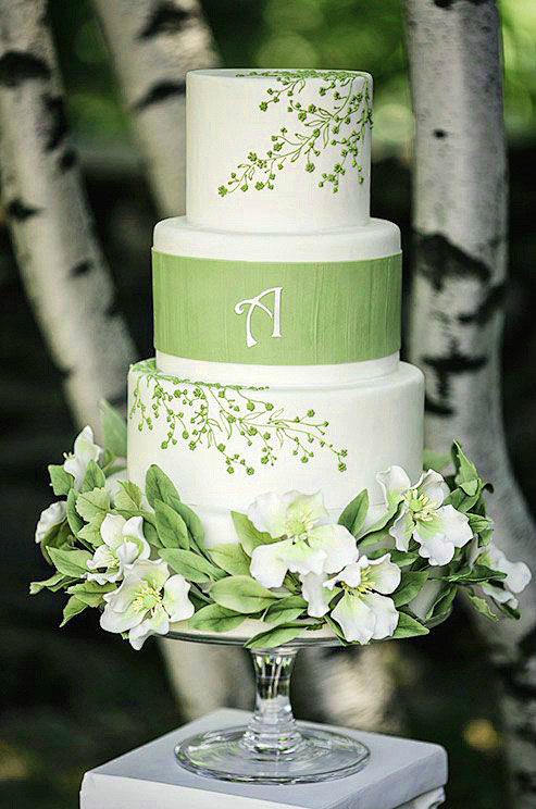 小清新绿色婚礼蛋糕,