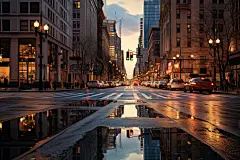 灯火通明的城镇街道灯光秀