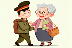 军民一家人人物插画