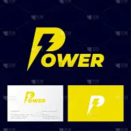 P字母组合。黄色的字母和闪电剪影。