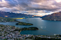 卓越山脉,皇后镇,天空,地形,黄昏,自然美,在下面,瓦卡迪普湖,新西兰南岛,美
