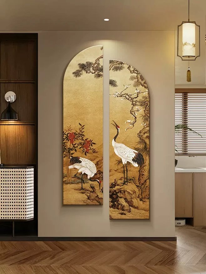 中古风玄关装饰画中国风仙鹤走廊过道挂画宋代美学高级感客厅壁画-tmall.com天猫-花瓣网
