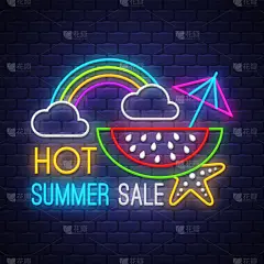 文字,霓虹灯,夏天,图像,西瓜,商店,促销,设计