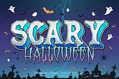 6款万圣节派对装饰元素slogan文本标题pop字体特效ps样机素材分层模板下载_颜格视觉