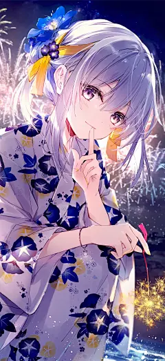 望月しいな  二次元少女  
动漫壁纸  和服  烟花