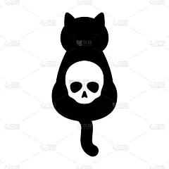 猫骷髅图标矢量万圣节标志骨小猫幽灵人物卡通插图涂鸦设计