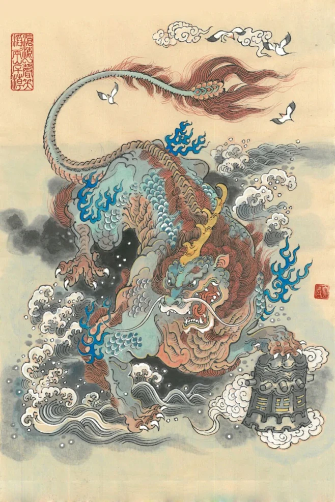 龍生九子-蒲牢：龍生九子，各有不同，老大囚牛、老二睚眥、老三嘲風、四子蒲牢、五子狻猊、六子赑屃、七子狴犴、八子負屃、老九螭吻。-花瓣网