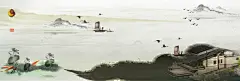 古风水乡建筑背景banner 晕染 水墨 海报 素材 纹样 背景 设计图片 免费下载 页面网页 平面电商 创意素材