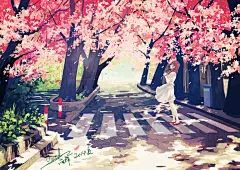 融于风景的黑与白。人行横道特辑 : 日常风景中经常可以看到人行横道。或许人们平时很少会去注意它，但是道路上黑与白的条纹却保障了步行者的人身安全，它存在非常伟大。甲壳虫乐队以人行横道为题材的专辑封面也特别有名呢。融于街道风景的人行横道在不同的季节和天气里，会展现出不同的表情。这次，就为大家送上描绘了各式风景中的人行横道的插画作品特辑。