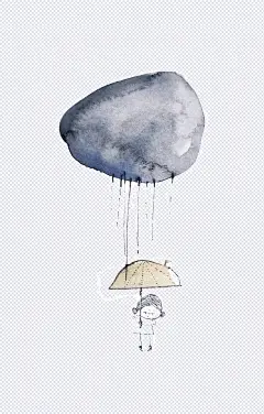 下雨|下雨,乌云,小女孩,水彩,创意,插画,卡通,手绘,文艺,清新,卡通元素,手绘/卡通