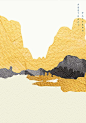 Art landscape with gold foil texture vector. Abstract background with