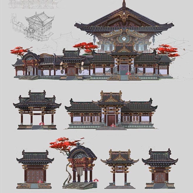 中国风游戏建筑场景建模参考图片素材古建筑...