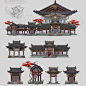 中国风游戏建筑场景建模参考图片素材古建筑结构美术原画cg设计图-淘宝网