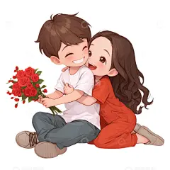 拥抱甜蜜情侣卡通人物素材高清模板免费下载-趣麦麦图