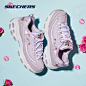 Skechers斯凯奇2019春夏D'lites花朵刺绣熊猫鞋厚底松糕鞋老爹鞋