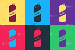 Pop art Soda can icon isolated on color background