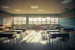 现代教室课桌椅场景摄影图