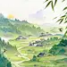 立春&amp;春天水墨画群山燕子柳条落日组合背景