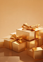 golden gift boxes on cardboard background, in the style of minimalistic symmetry, fujifilm eterna 400t, hyperrealistic still lifes, 8k, rich tonal palette, 1970–present, drugcore