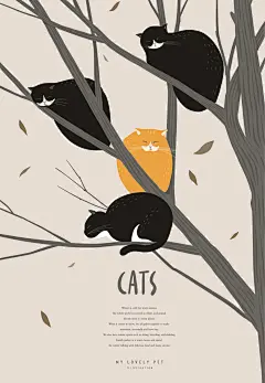 秋叶飘零 蜷曲猫咪 爬树猫咪 宠物插图插画设计PSD tid288t000753