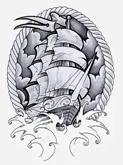 黑白船起帆装饰画高清素材 创意 纹身 臂贴 装饰 黑白 免抠png 设计图片 免费下载