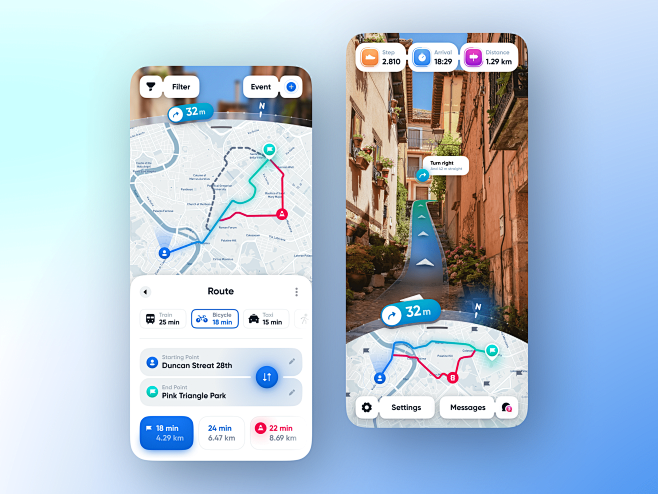 app ui AR ar app map mobile app design Navigation App navigator UI ux/ui vr