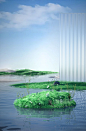 魔顿OC工程-电商简约产品海报背景搭建场景电商场景 微软风场景工程 水上小花小草模型 - 魔顿