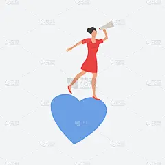 拿着扩音器的女孩站在蓝心上