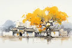 水墨江南风插画绘画