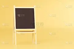 儿童画架与黑色空白画布- 3D插图