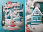 Snow Jumping Publication WIP cold skeuomorphic san diego cut-out paper texture house lake mountains christmas holidays winter snow