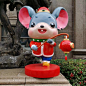 玻璃钢老鼠雕塑 新年 鼠年美陈商场卡通老鼠大型户外摆件树脂雕塑-淘宝网