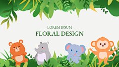 幼儿园动物园可爱卡通横版贺卡