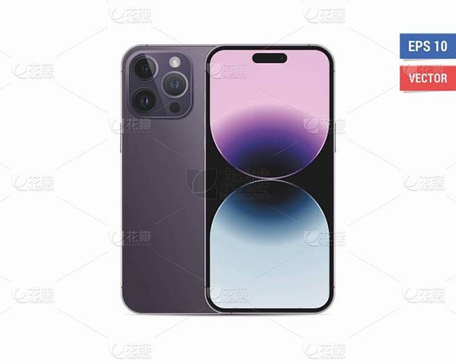 现实的矢量平面Apple iPhone 14 Pro Max模型，空白屏幕与白色背景隔离。缩放图像任