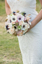 Anemone, peonies, pods, berries, and champagne rose bridal bouquet | Designs by Hemingway and Jeannemarie Photography | see more on: http://burnettsboards.com/2014/07/vintage-bohemian-polo-inspired-wedding-hawaii/