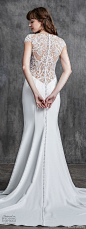 kelly faetanini spring 2020 bridal cap sleeves illusion bodice bateau neckline sheer lace bodice fit flare sheath mermaid wedding dress (1) elegant romantic sheer back chapel train lv