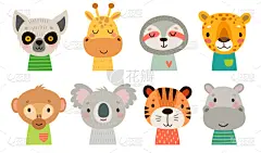 可爱的,热带雨林,性格,动物手,动物头,猴子,猎豹,壁纸,模板,绘制