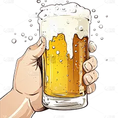 饮品系列漫画风手拿啤酒贴纸 