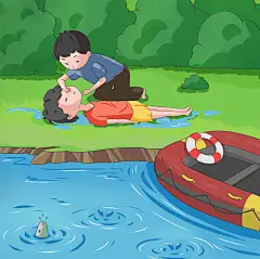 人工呼吸危险溺水救助夏季预防溺水人物元素插画