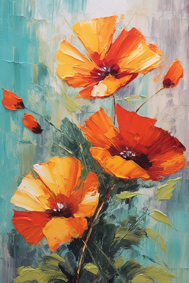 手绘欧式点彩抽象花卉油画肌理装饰画