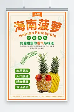 新鲜海南菠萝水果海报-众图网
