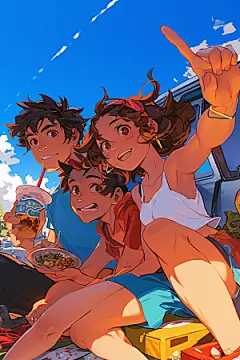 夏日聚会场景友情插画