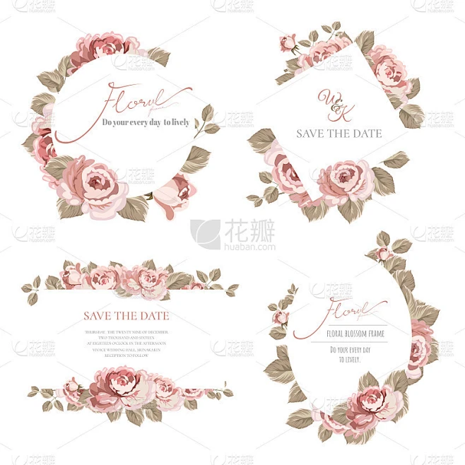 Set of the pink rose frame.素材-花瓣网