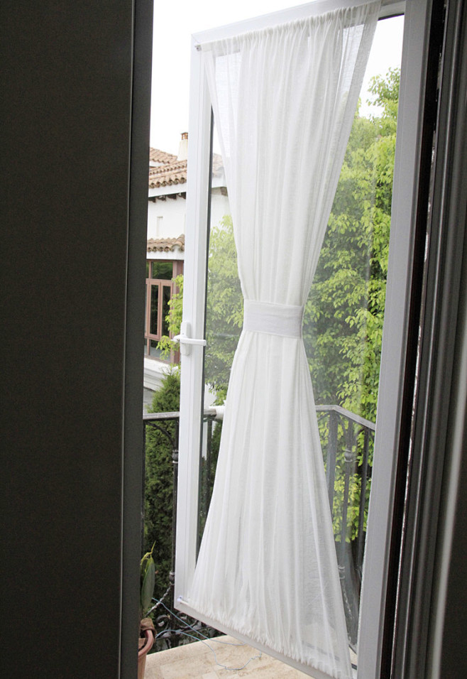 圣奇尼简约美式阳台门绷纱 飘逸白色窗纱 ...
