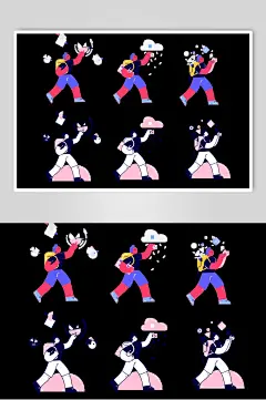 黑色唯美清新人物动作插画矢量素材-众图网