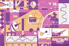 矢量几何扁平风插画  - 源文件下载【酷图网】现代,创意,几何,简约,个性,图案,扁平风,互联网,插画,AI,矢量,设计素材,UI,背景,底纹,纹理